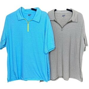 Lands End Quarter Zip Polo Shirt Lot of 2 Mens 1X Blue Grey Striped Short Sleeve